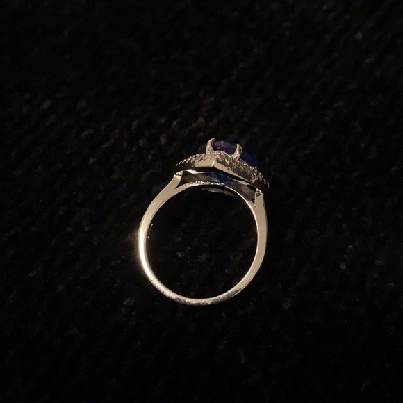 S925 STAMPED Royal Paved Heart & Resin Blue Heart Sterling Silver ring size 5.5 - Picture 6 of 14